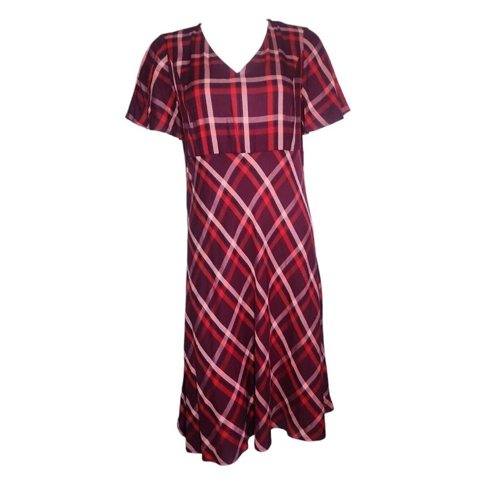 J Jill Dress Womens Size Small Petite SP Pink Red Plaid Holiday‎ Party Christmas